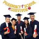 2 x Pharmacy School Survivor Banner - Congrats Pharmacist, Pharmacist Class of 2026 Decor, 2026 Pharmacy School Graduation Party Decorations Gold Glitter