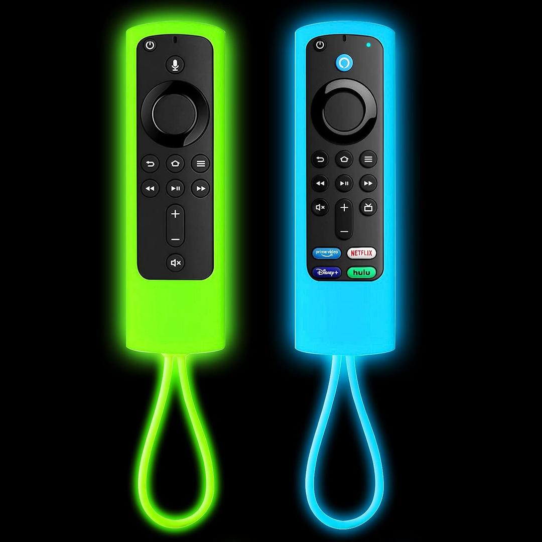 [2 Pack] Firestick Remote Cover, Replacement for FireStick Streaming Media Device |Firesticktv 4k+ 2021 | Fire 4K Max | Fire Stick Lite |Fire Stick Cube | (Sky Blue Glow & Green Glow)