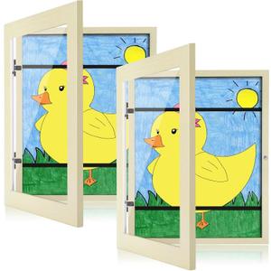 [2-Pack] Kids Art Frames, 8.5x11 Front Opening Kids Artwork Frames Changeable, Ivory Artwork Display Storage Frame for Wall, Holds 50 Pcs, for 3D Picture, Crafts, Children Drawing, Hanging Art,
