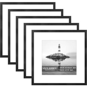 VIOLABBEY 18x18 Frame Set of 5, Black Picture Frames for 12x12 with Mat Spuare Photos Gallery Wall Frame