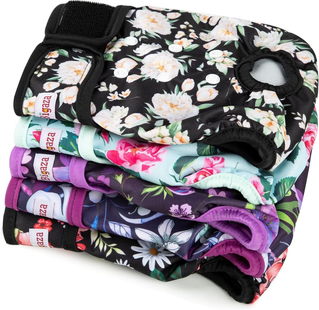 Washable Reusable Female Dog Diapers(5 Pack) Small Medium Large Doggie Puppy & Doggy Dog Diaper, Period Panties in Heat XX-Large (Flower)