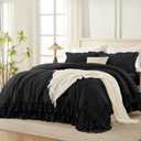Andency Black California King Comforter Set(104x96Inch), 3 Pieces Farmhouse Shabby Chic Ruffle Bedding Comforter Sets, Lightweight Fluffy Soft Microfiber All Season Bed Set