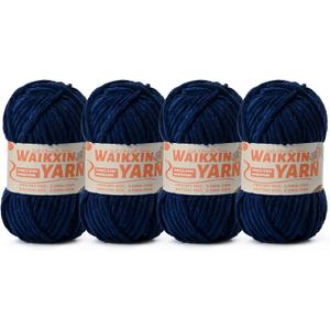 4 Navy Blue 4 Pack Super Soft Fuzzy Chenille Chunky Yarn for Crocheting, 400g (350yds) Velvet Fluffy Amigurumi Yarn for Hand Knitting Baby Blankets Weaving Craft