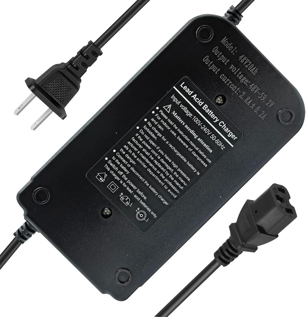 48V 20AH Lead Acid Battery Charger for Scooter, Go-Karts, Big Toys Baja, FitRight, Go-Bowen 100V-240V Input with 3 Pin Plug