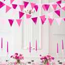 32Ft Metallic Hot Pink Triangle Flag Fabric Banner Pennant Bunting Garland Streamers for Wedding, Baby Shower, Birthday, Home, Nursery, Outdoor, Garden Party Decor