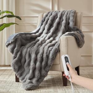 Heated Throw Blanket - Plush Thick Bubble Faux Fur Heated Blanket, Fast Heating Electric Blanket 6 Heating Levels & 4 Hours Auto-Off, Machine Washable, 50"x60", London Grey