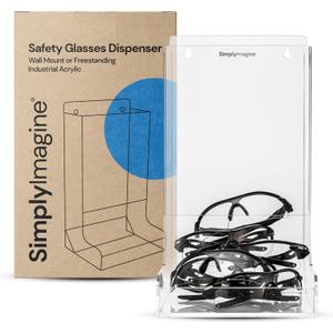 SimplyImagine Safety Glasses Holder Wall Mount Dispenser Bin - Clear Acrylic Top-Loading Organizer - Tabletop & Wall-Mounted Safety Glasses Dispenser - Slanted Tray for Industrial, Lab, Dental Use