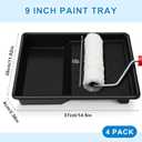 Barydat 4 Pcs 9 Inch Paint Plastic Tray with Deep Pockets and Textured Ridge Heavy Duty Paint Roller Tray with Sturdy Legs Home Improvement Supplies for 9 Inch Roller Brushes, Black