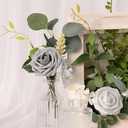 N&T NIETING Roses Artificial Flowers, 50Pcs Fake Flowers Foam Roses with Stems for DIY Wedding Bridesmaid Bridal Bouquets Centerpieces Party Home Decoration Baby Shower, Silver White and Silver Grey