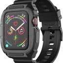 Compatible with Apple Watch 9/8/7/SE (2nd)/SE/6/5/4 42mm/44mm Band for Men, Rugged Full Protection Shockproof Case with TPU Band for iwatch 42/44/45mm Blackgray