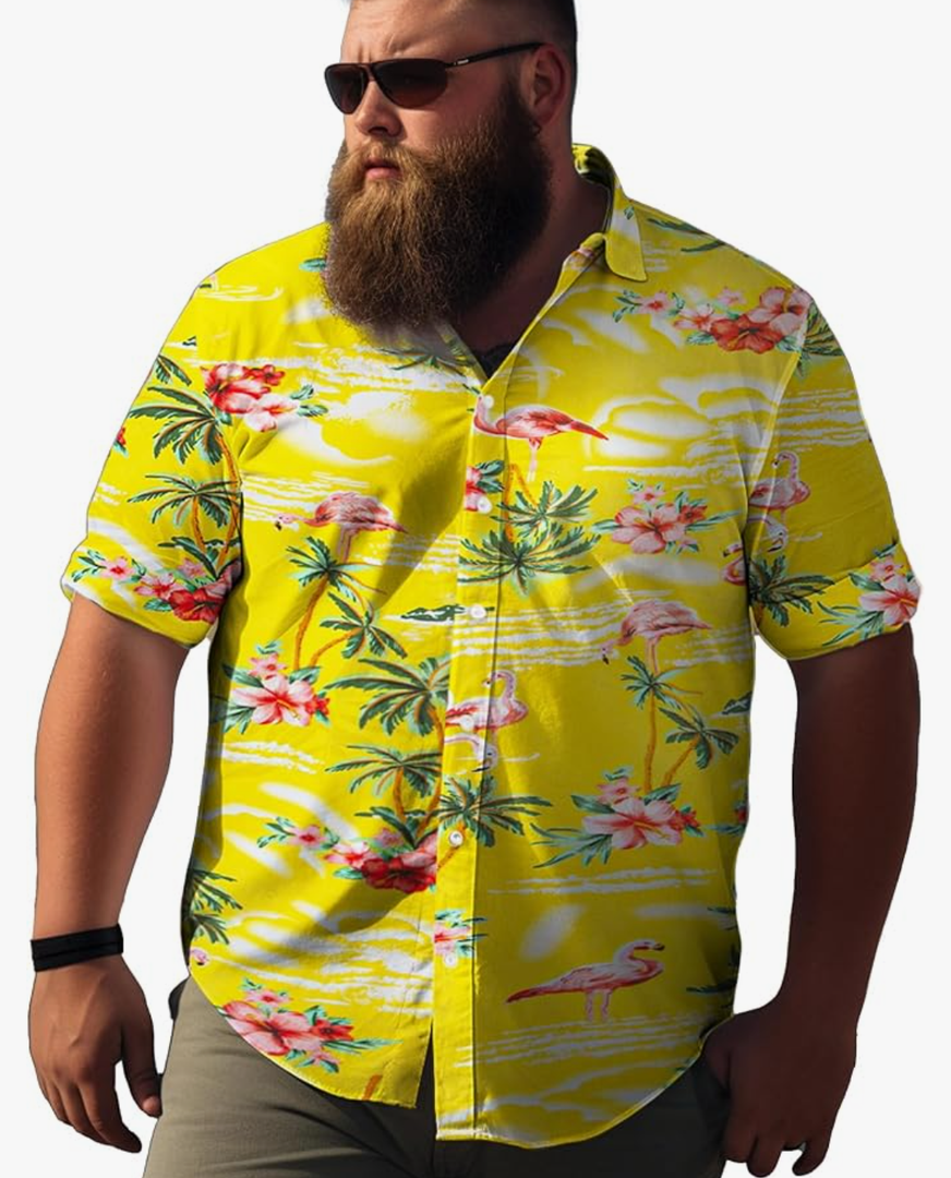 Weecreeture Big and Tall Men's Hawaiian Shirt - Short Sleeve, Tropical Floral Button Down Casual Summer Beach Shirt Size M