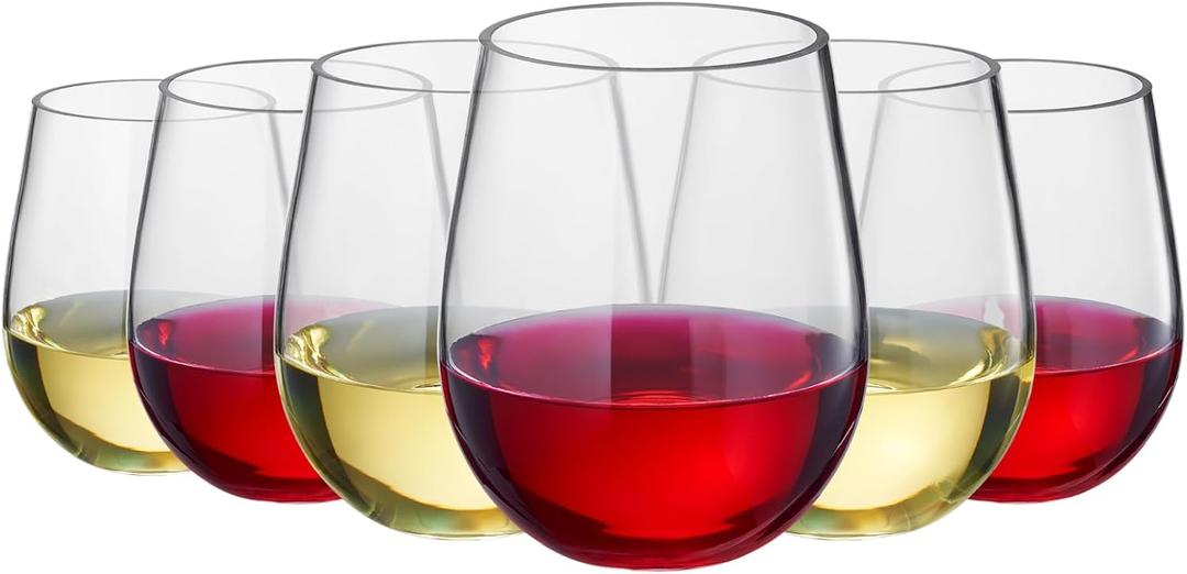 Unbreakable Stemless Plastic Wine Glasses | Reusable | Shatterproof 100% Tritan Acrylic Plastic | Dishwasher-Safe | BPA-free | Awesome for Indoor & Outdoor | 15 oz, Set of 6, European Style BPA-free