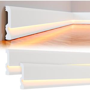 Briwooody Baseboard Molding with LED Duct, 2.6FT White, 12 Pcs, Classic