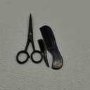 Ontaki 5" Professional German Beard & Mustache Scissors with 2 Comb & Carrying Pouch for Men - Bevel Edge for Precision - Facial Hair Grooming Kit All Body Hair - Black - Beard Trimming Scissors