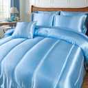 Bedding_Dreamer Satin Comforter Set King Size, 8 Piece Bed in a Bag Baby Blue with Sheets, Silky Soft Polyester Satin Bedding Set, Lightweight, 16 Inch Deep Pocket, Fresh Coastal Style