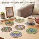 DIY Diamond Art Mandala Coaster Set, 8 Pack with Metal Holder, Cork Base Owl Butterfly Theme, Mosaic Painting Kit for Adults Beginners, Double Layer Craft Supplies
