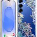 Coolwee Clear Glitter for Samsung Galaxy S25 Plus Case 6.7 inch, Shockproof Thin Flower Slim Cute Crystal Lace Bling Women Hard Back Soft TPU Bumper Protective Cover for Samsung S25 Plus Mandala Henna