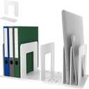 Adjustable Vertical File Sorter Sturdy Plastic Expandable Upright File Holder for Notebook Magazine Desktop Organizer Bookshelf Divider Office Home School, Assemble Easily Endlessly, White (6-Parts)