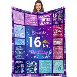 Sweet 16 Gifts for Girls, 16 Year Old Girl Gifts for Birthday, 16th Birthday Gifts Blanket for Girls Daughter Sister, 16th Birthday Decorations Blanket 60"X50"