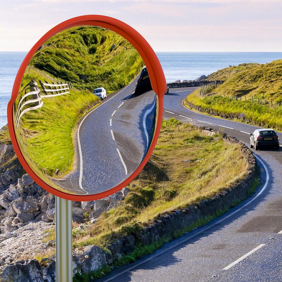 RELIANCER 32" Convex Security Mirror,Curved Safety Traffic Road Driveway Mirror,Adjustable Safety Corner Surveillance Mirrors,Outdoor Indoor Blind Spot Mirrors For Garage Parking Lot Shop Office