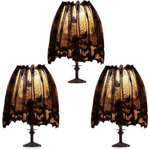 3Pcs Halloween Lamp Shade Cover Decoration, Black Lace Ribbon Spider web Lampshades Cover Topper Scarf for Festive Party Indoor Decor Supplies, Large 20 X 60 Inch Spiderweb Lamp Shade Cover