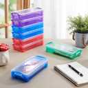 Gueevin 24 Pcs Large Capacity Plastic Pencil Box Clear Plastic Pencil Case Crayon Box with Snap Tight Lid Watercolor Pen Storage Brush Organizer Drawing Tools Container (Dark)