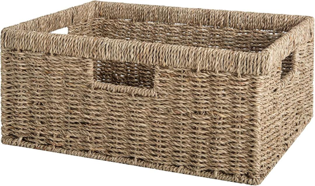 StorageWorks Large Wicker Baskets for Organizing, Seagrass Storage Basket with Built-in Handles for Pantry, Entryway, Living Room, 1 Pack (15"L x 11"W x 6 "H)