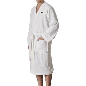 Lacoste Classic Pique Bath Robe, 100% Soft Cotton Terry, Unisex Adult Bathrobe, Absorbent & Quick Drying, One Size Fits Most (White)