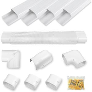 5" 17Ft PVC Decorative Line Set Cover Kit for Ductless Mini Split Air Conditioners 17FT Line Set Cover for Heat Pump System and Central AC(Total Length 17Ft), White