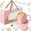 Nitial Christian Gifts Bible Verse Coffee Warmer with Mug Set for Women Pink Marble Mug Warming Plate Birthday Gift Christmas Graduation Gifts for Coworker Volunteer Teacher