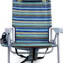 Yestomo Backpack Beach Chair for Adults, Folding Beach Chair with 4 Positions, Heavy Duty Chair with Large Cooler Pouch Support to 350LBS (Stripes_Blue&Cyan&Yellow)