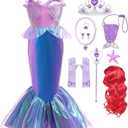 Princess Dresses for Girls Princess Cosplay Costumes Birthday Halloween Dress Up with Accessories, Size 130