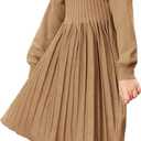 Danna Belle Girls Sweater Dress Lantern Sleeve Ruffled Fall Winter Dresses 5-12Y (Beige)