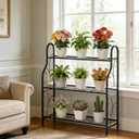 SORCEDAS Plant Stand Indoor Outdoor Plant Shelf 3 Tier Metal Corner Flower Stand Multiple Holder for Patio Garden Balcony Living Room, Dark Grey