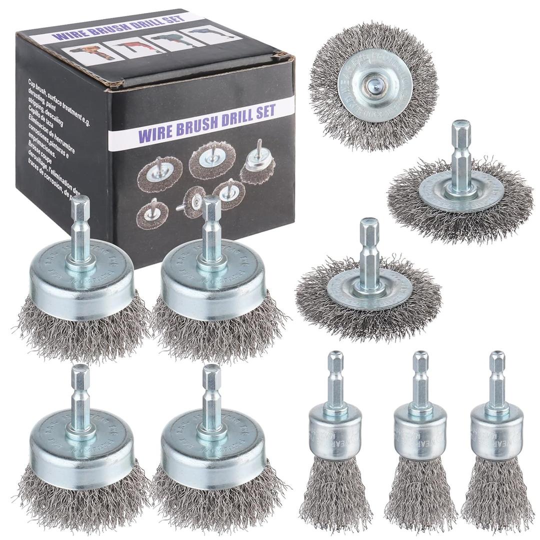 Rocaris 10-Pack Carbon Steel Wire Wheel, Cup, Pen Brush Set with 1/4-Inch Hex Shank for Rust Removal, Corrosion and Scrubbing Surfaces