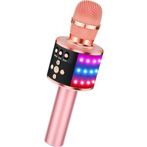 BONAOK Karaoke Microphone for Kids & Adults  Bluetooth Microphones Singing Mic with Disco Lights, Echo Effect, Builtin Speaker Portable Karaoke Player for Party Travel Gifts Q78(Rose Gold)