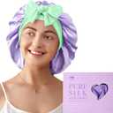 LitBear 100% Mulberry Silk Bonnet for Sleeping Women, 6A 22 Momme, Large Double-Layer Hair Wrap with Tie Band (Purple)
