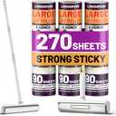 Large Lint Roller Pet Hair Remover 270 Adhesive Sheets Rollers 9.45 Extra Sticky Dog Cat Adjustable Handle 7.9-47.6 Inch, 3 Replaceable Rolls 90 Sheets Each, 3 Extension Rods for 4 Heights