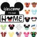Cute Mouse Interchangeable Seasonal Welcome Door Sign for Front Door Decor, Interchangeable Welcome to Our Home Sign for Farmhouse Wall Porch Decor, Housewarming Gift