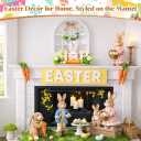 Easter Table Decorations, Wooden Bunny Tabletop Decor with HOP Sign, Rustic Farmhouse Table Centerpiece, Spring Decorations for Home, Easter Bunny Home Decor for Tiered Tray, Mantel, Shelf, Entryway & office