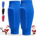 Soccer Shin Guards for Kids Youth Adults - 1-Pair Soccer Shin Defender with Honeycomb Compression Sleeves for Ski, Football, Baseball, MTB & Kickboxing 4-6 6-8 8-10 10-12 (3 Colors) (Small, Blue)