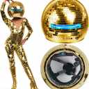 Sabary 11.81 Inch Disco Ball Helmet Adult Gold Glitter Glass Hat Novelty Punk Disco Ball Costume Cosplay for Nightclubs Parties Bar Djs Stage