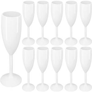 12 Pcs Plastic White Champagne Flutes 6 OZ Acrylic Wine Glasses Wedding Toasting Flute Goblet Reusable Champagne Cups for Bachelorette Party Wedding Bar Anniversary (White)