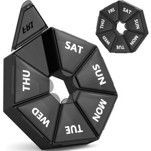 Gelibo,Weekly Pill Organizer, 2 Pack Portable Travel Pill Box Dispenser Medicine case 6 Colors (Seven Day) New Edition for Vitamin/Fish Oil/Pills/Supplements-Arthritis Friendly (Black)