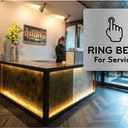 NorthByNorthEast Aluminium Service Bell Sign - Metallic Silver with Hand Icon - Self-Adhesive Peel and Stick - 145mm x 145mm - Ideal for Hotels, Restaurants, Hospitality Industry