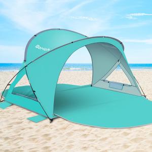 Gorich Beach Tent Sun Shelter with UPF50+ UV Protection for 3/4-5/6-7 Person, Lightweight & Portable Beach Shade Canopy with 2 Zippered Doors, Easy Setup Family Beach Umbrella (Turquoise)