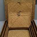 5 Pcs Seagrass Basket with Lid 5 Sizes Decorative Storage Boxes Rattan Wicker Storage Basket with Lids Woven Organizer Baskets Multipurpose Flat Storage Bins for Shelf Closet Bedroom (Brown)