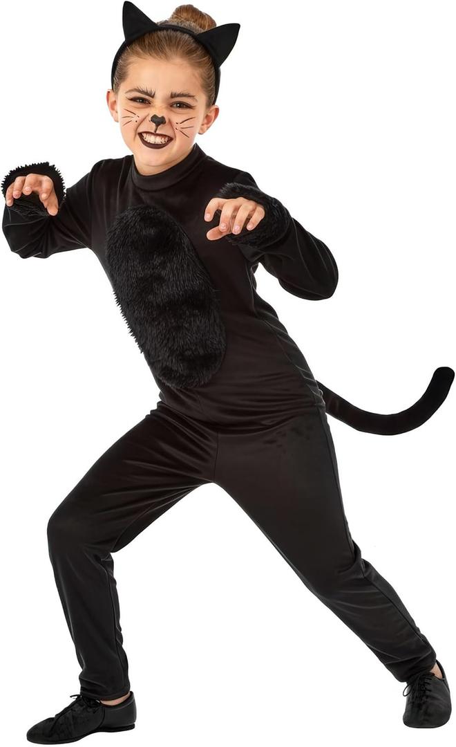 fun shack Black Cat Costume for Girls, Cat Costumes for Kids, Halloween Costumes for Kids, Black Cats Girls Halloween Costume (Large)