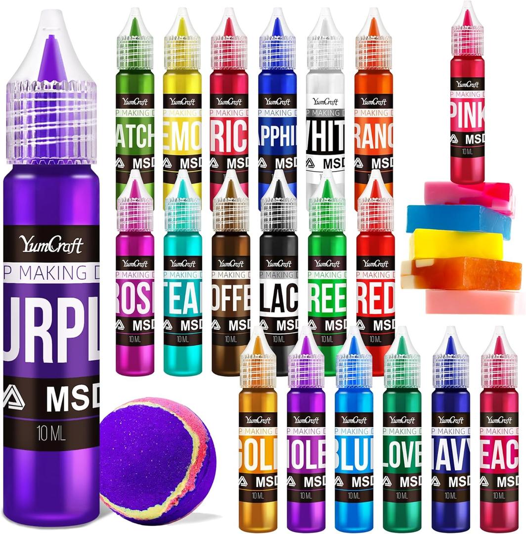 Soap Dye, 20 Colors Skin Safe Soap Colorant Bath Bomb Color Dye for DIY Soap Making Supplies, Bath Bomb, Lotion, Food Grade Concentrated Soap Coloring for Soaps, Bath Products, 0.35 Fl.oz Each