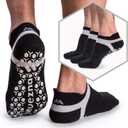 Muezna Men's Non-Slip Yoga Socks, Anti-Skid Pilates, Barre, Bikram Fitness Hospital Slipper Socks with Grips (9-11, Black - 3 Pairs)
